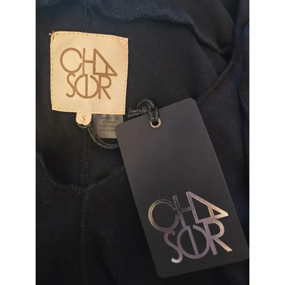 NWT Chaser Black Lightweight Pullover Hoodie Raw Hem Kangaroo Pocket Small - Picture 5 of 7